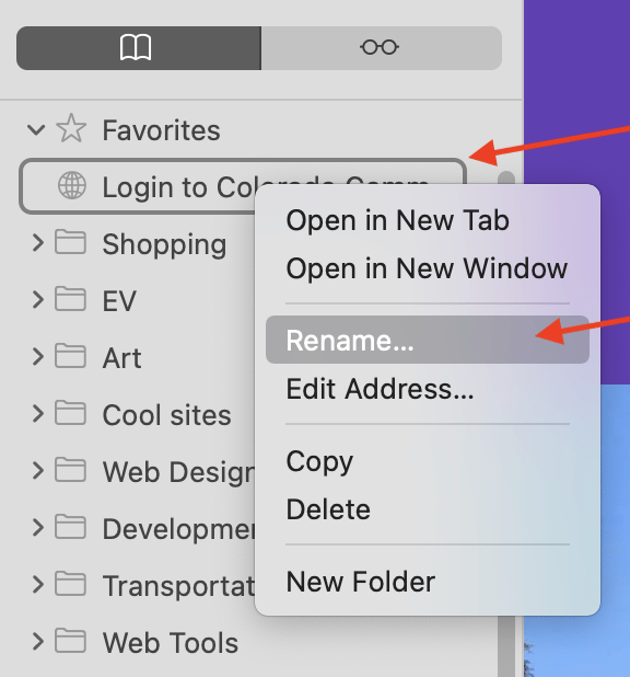 Safari Rename Bookmark